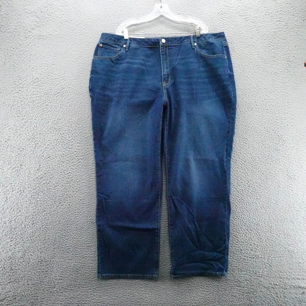 Seven7 Womens Blue Loose Straight Denim Jeans Dark‎ Wash Size 22W NEW